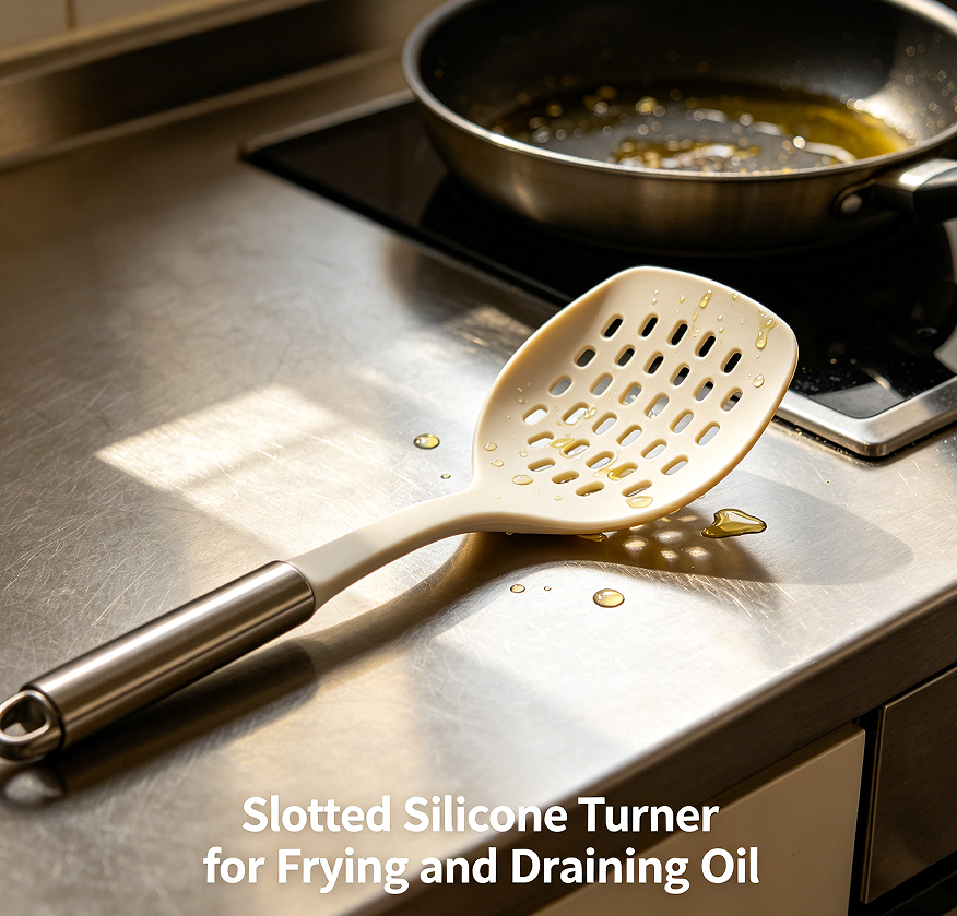 Slotted Silicone Turner for Frying and Draining Oil
